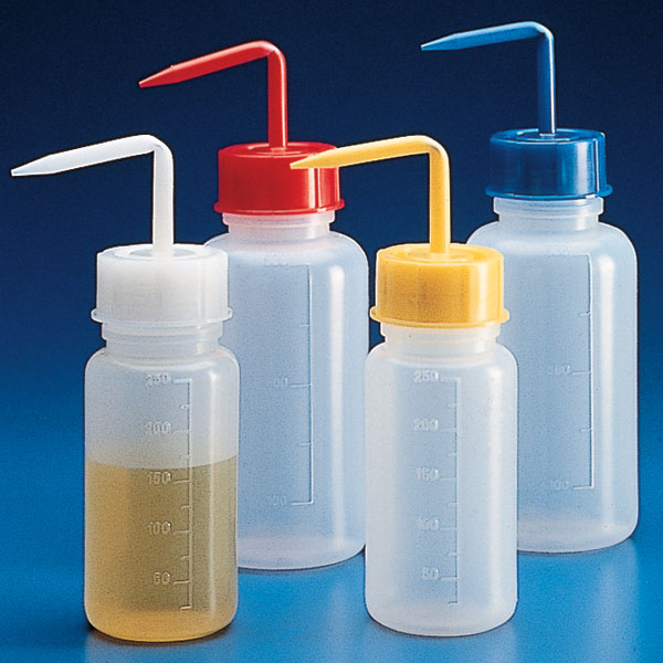Globe Scientific Wash Bottle, Squeeze with Wide Mouth, Screwcap, PE, 500mL, Blue Bottles; Wash Bottle; Bottle with Spout; LDPE; Low Density Polyethylene